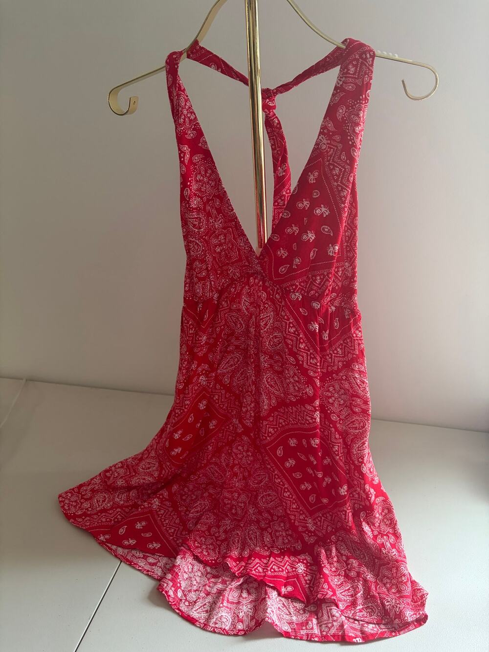 Red bandana halter dress
